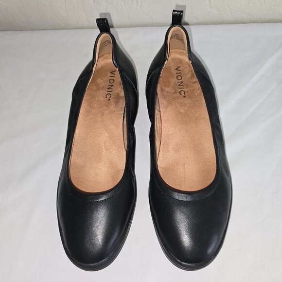 Vionic Jacey Black Leather Slip On Comfort Wedge Heel Shoe Women's Size 10 US - Picture 4 of 10